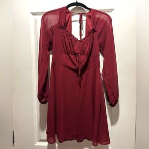Lulu's Deep Red Long Sleeve Dress